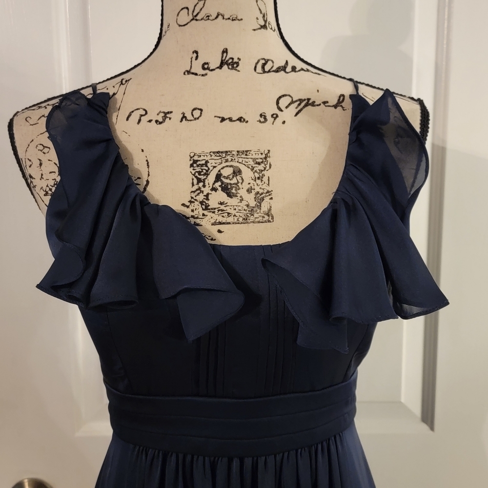 BCBG Paris Size 6 Navy Blue Sleeveless Ruffle Evening Gown Maxi Formal Dress - Picture 5 of 11